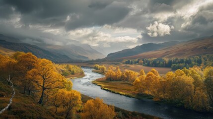 Winding River Through Autumn Landscape