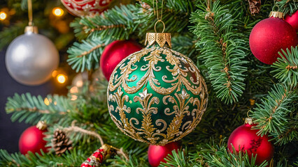 AI-generated images of elegant colorful Christmas tree ornaments that capture the Christmas spirit 