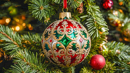 AI-generated images of elegant colorful Christmas tree ornaments that capture the Christmas spirit