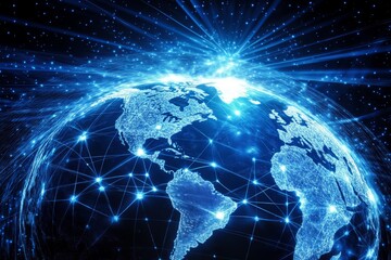 Fototapeta premium illustration of nodes from around the world connected with each other illustrating networking, connection, collaboration, interconnectedness 