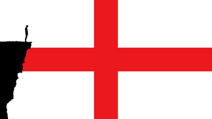 Obraz premium Silhouette of a Person Standing on the Edge of a Cliff on an English Flag