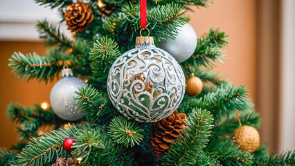 Fototapeta premium AI-generated images of elegant colorful Christmas tree ornaments that capture the Christmas spirit 
