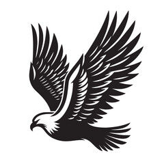 Black and white silhouette of an eagle in flight.