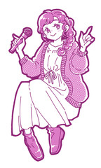 カラオケを楽しむ女の子のイラスト