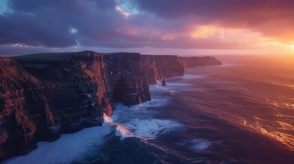 Stunning Sunset Over Cliffs of Moher Coastline