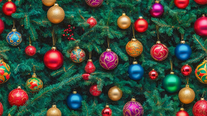 AI-generated images of elegant colorful Christmas tree ornaments that capture the Christmas spirit 