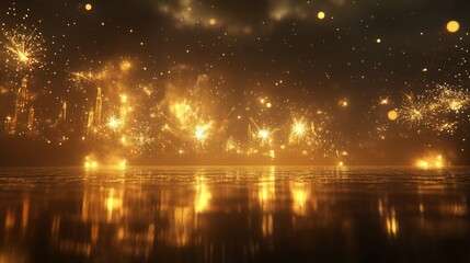 Naklejka premium Sparkling Fireworks Over Beach During New Year's Eve