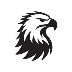 Black and white silhouette of an eagle's head.