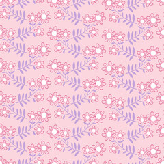 Hand drawn vector seamless floral pattern with pink flowers. Lovely romantic fashion flowers Print for background, wallpaper, fabric