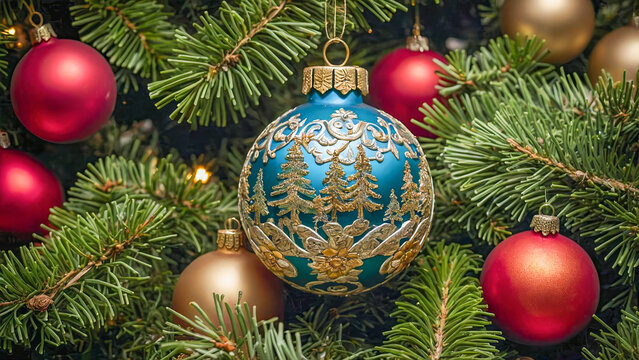 AI-generated images of elegant colorful Christmas tree ornaments that capture the Christmas spirit 