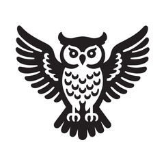 Obraz premium Black and white silhouette of an owl with wings spread. (1)