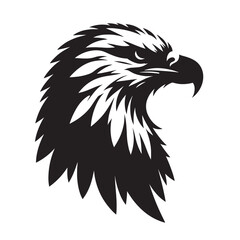 Black and white silhouette of eagle head looking to the right.