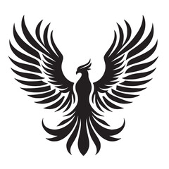 Obraz premium Black and white vector illustration of a phoenix with its wings spread.