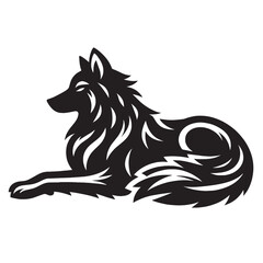 Black and white stylized wolf silhouette.