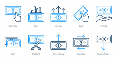 A set of 10 finance icons as currency, sales, earnings