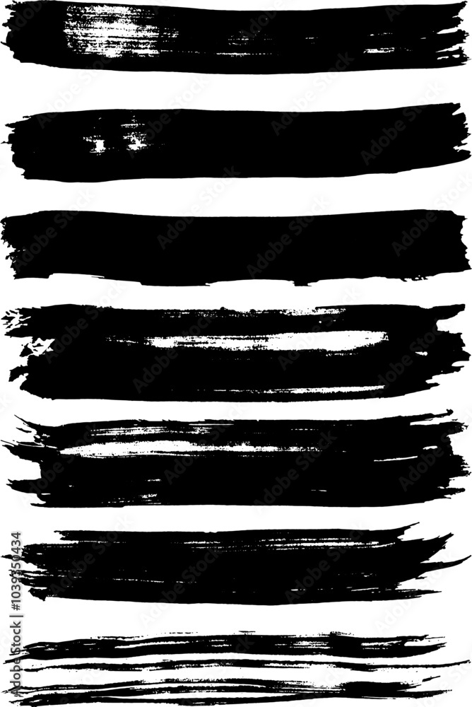 Poster set of textured grunge black brush strokes. the black brush strokes create a dynamic and bold visual