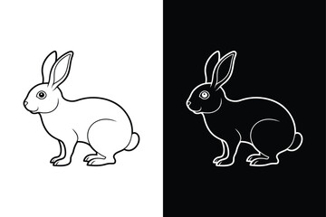 Black Line Art Rabbit Icon. Stylish and Minimal Outline Illustration