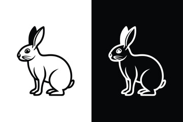 Obraz premium Elegant Rabbit Outline Icon. Black Line Art Vector