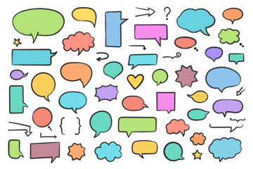 Set of hand drawn colored speech bubbles and other design elements, vector eps10 illustration