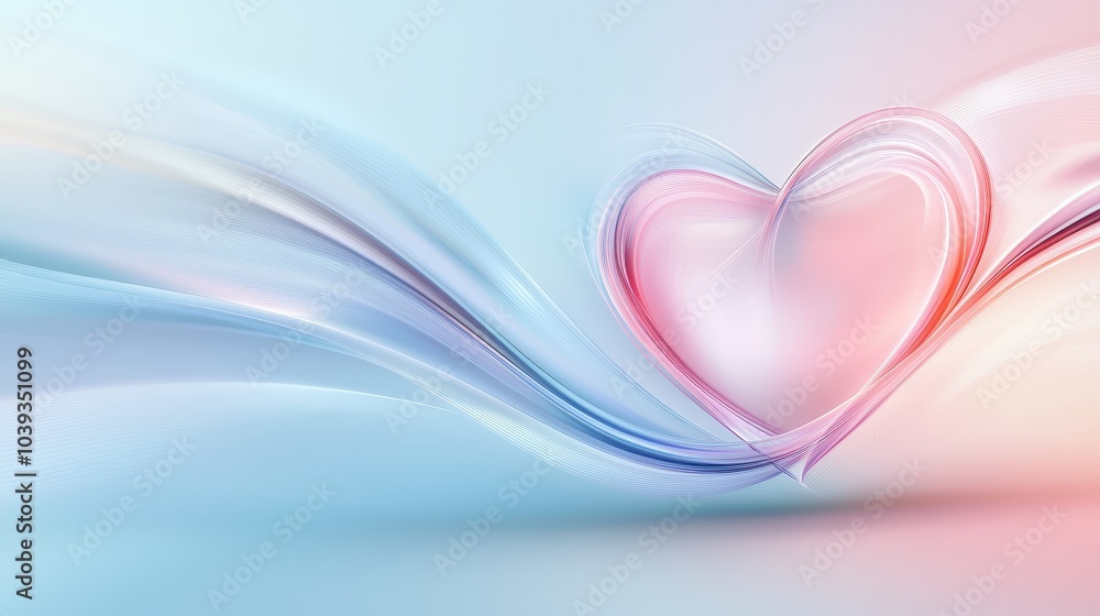 Poster abstract heart shape formed with smooth lines and soft shadows on a gradient background.
