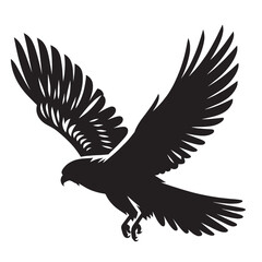 Black silhouette of a hawk with wings outstretched in flight.