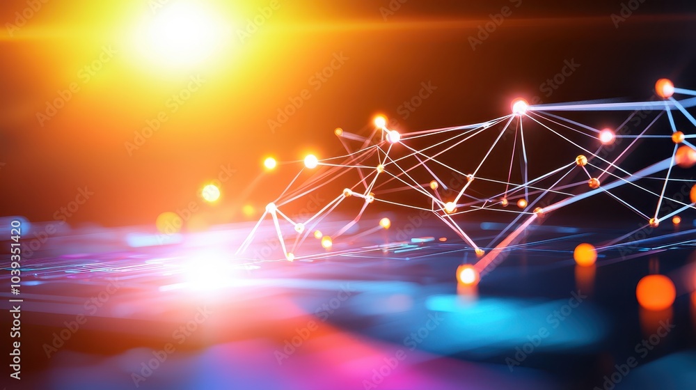 Poster abstract technology background featuring intricate geometric patterns, forming a network of circuits