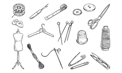 sewing equipment handdrawn collection