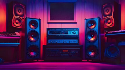 Fototapeta premium Vibrant music studio with audio equipment.