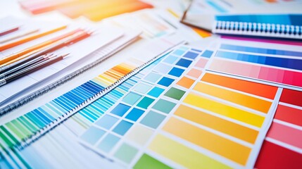 Color swatches on white table,  closeup.