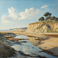 Coastal landscape with sandy beach