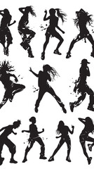 A set of women street dance hip hop dancers in silhouette