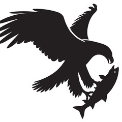 Black silhouette of an eagle with a fish in its talons.