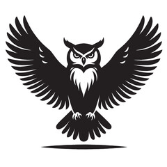 Black silhouette of an owl spreading its wings.