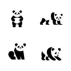 Panda animal logo icon design illustration black white