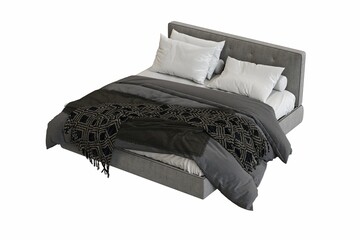 double bed isolated on white background, furniture for the bedroom interior, 3D illustration, cg render
