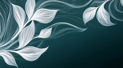 Curved, flowing lines in white on a dark teal background, creating a graceful ornamental design inspired by Art Nouveau.