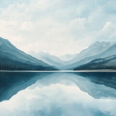 Landscape with calm lake and mountains