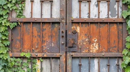 Closed factory gates with rusting metal and faded paint, symbolizing the decline of industry and the passage of time, reflecting a poignant reminder of economic shifts and the human impact of change