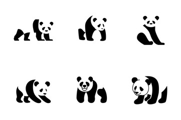 Panda animal logo icon design illustration black white