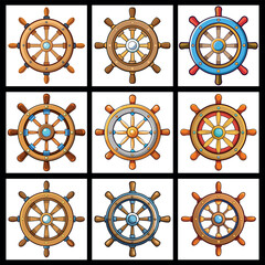 Obraz premium Nautical Ship Wheel Clipart Vector Design
