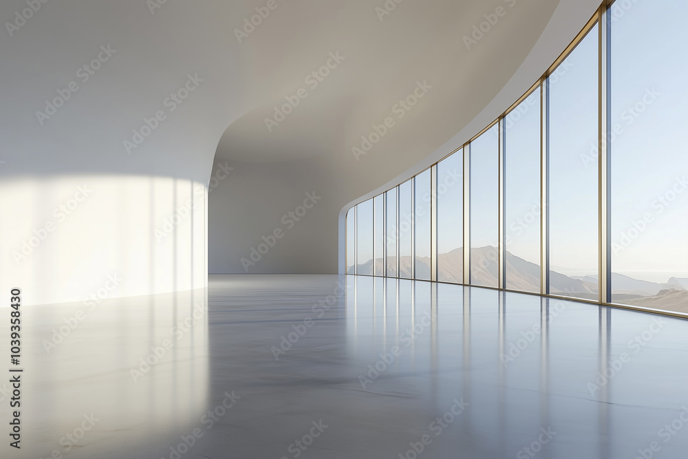 Wall mural Modern minimalist building interior space and white floor