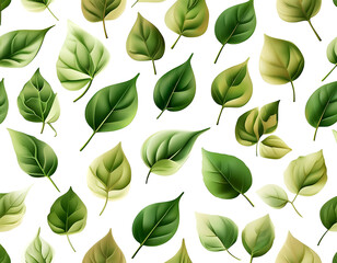 Obraz premium A vibrant collection of diverse green leaves arranged artistically on a white background