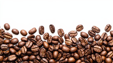 Coffee Beans Border on White Background.