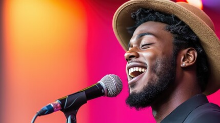 Singer Performing on Stage with Microphone