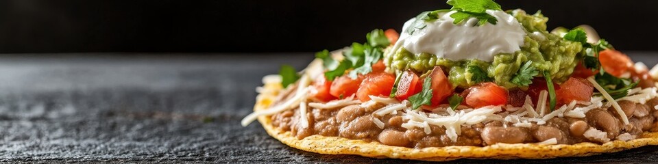 Vibrant Tostada with Beans and Fresh Toppings