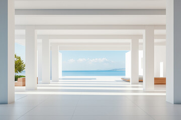 Modern architectural scenery and white platform