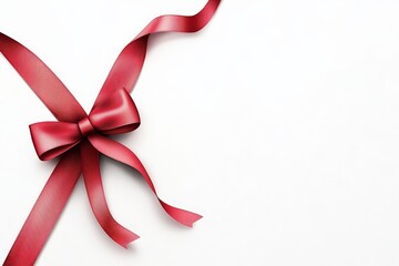 Red Satin Ribbon Bow on White Background.