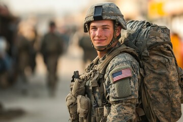 Patriotic American soldier returning home from the army, Generative AI