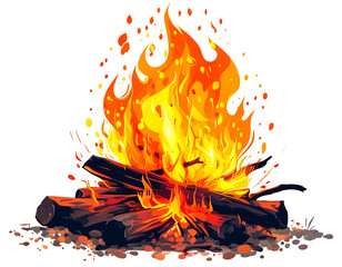 Vibrant campfire blazing brightly under a starlit night in the wilderness