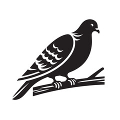 Silhouette of a dove perched on a branch.